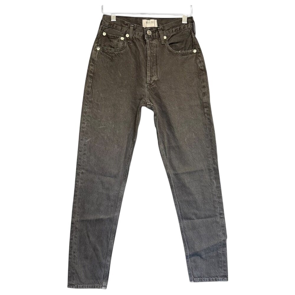 AGOLDE Jamie High Rise Button Fly Skinny Crop Jeans Black Gray Wash Size 25